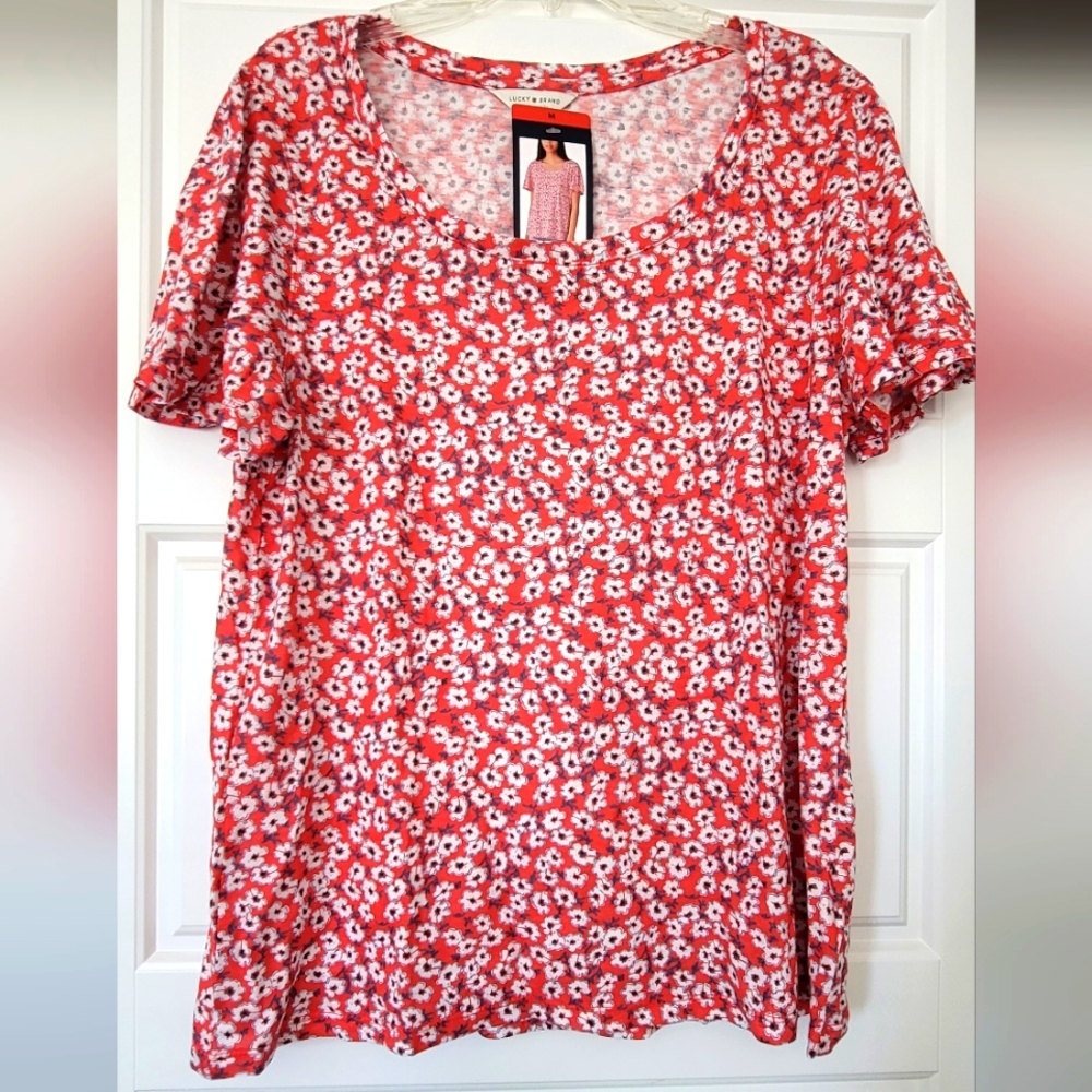 Lucky Brand red floral cotton woman's top in size medium